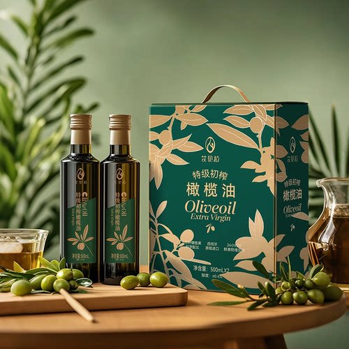 艾贝拉特级初榨橄榄油礼盒500ml*2瓶炒菜凉拌食用油节日福利送礼