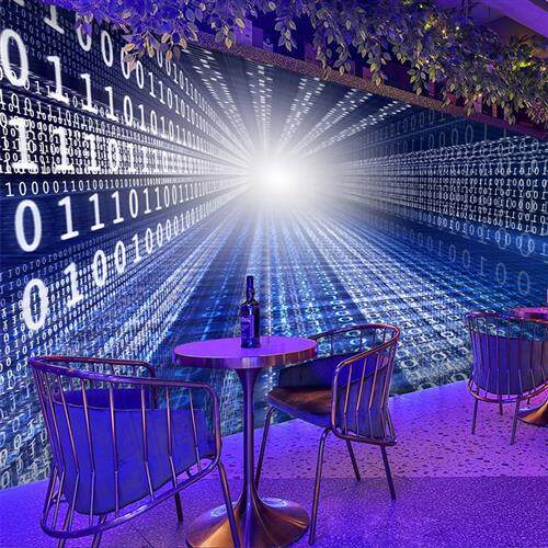 蓝色科幻科技感壁纸视觉延伸空间壁画网吧it信息公司前台背景墙纸