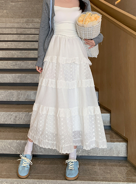 2026春夏蕾丝公主多层蛋糕白色通勤中长半身裙女