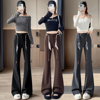 马蹄西装裤女秋季设计感丝巾系带高腰裤修身垂感拖地微喇叭裤