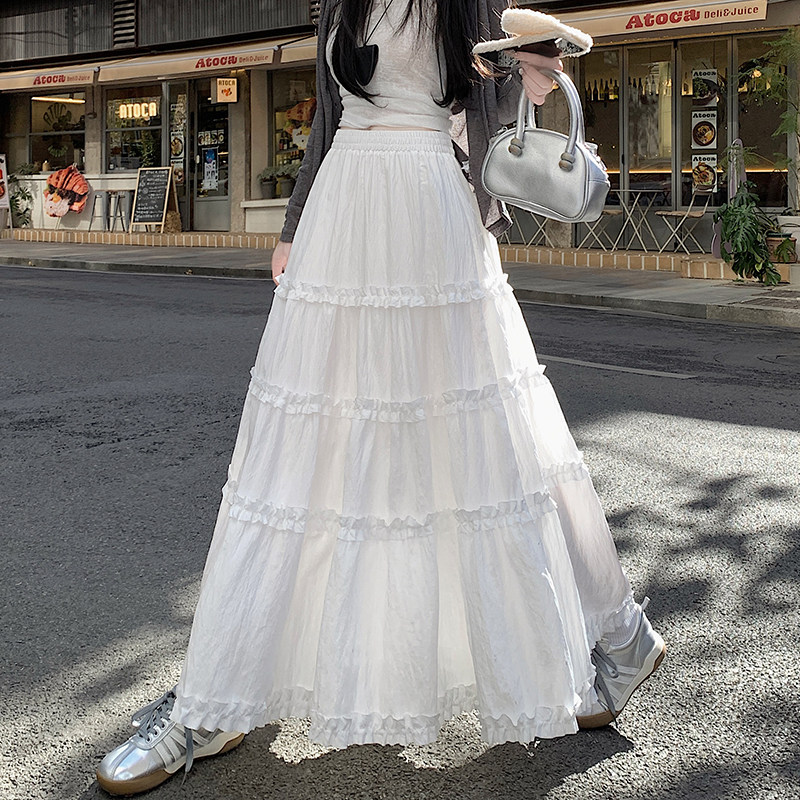 甜美风白色花边蛋糕半身裙女新款高腰a字减龄木耳边长裙,女装/女士精品,半身裙,淘宝优惠券,粉丝福利购,淘宝优惠卷