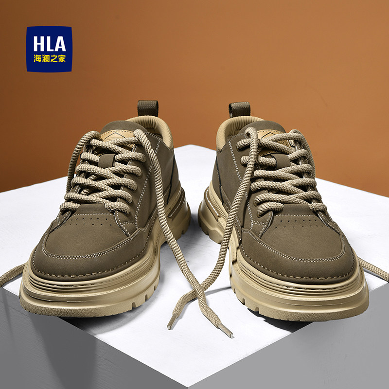HLA/海澜之家工装鞋男鞋春秋款2026新款百搭休闲厚底复古低帮男靴