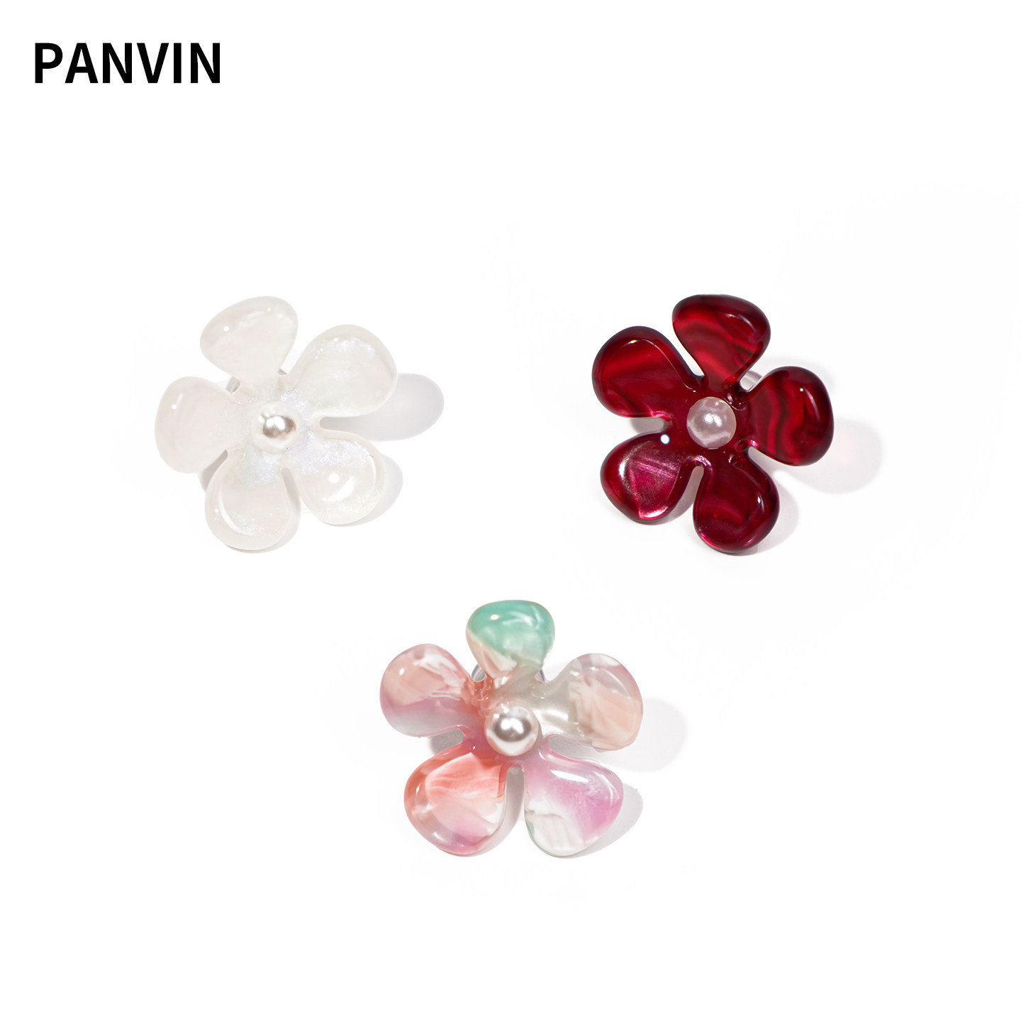PANVIN透明花朵仿珍珠耳环百搭