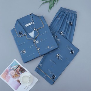 春秋季男士睡衣长袖纯棉中老年夏天休闲宽松M加大码爸爸家居服套