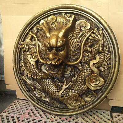 专业定制砂岩玻璃钢浮雕仿紫铜龙头喷水雕塑九龙立体沙岩壁画喷泉