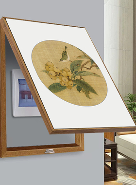 新中式电表箱装饰画竖款遮挡配电C箱薄款定制免打孔餐厅挂画原木