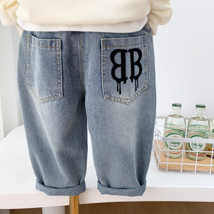 儿童春装 2024新款 韩版 宽松老爹裤 子潮 男童薄款 休闲柔软长裤 牛仔裤
