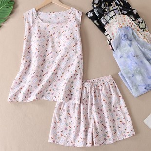 短裤 背心 居家两件套B507 胸垫一体透气吸汗绵绸睡衣套装 舒适自在