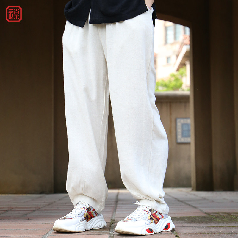 薄款中国风棉麻阔腿裤垂感宽松大码哈伦裤男士休闲亚麻裤子男收脚,男装,休闲裤,淘宝优惠券,粉丝福利购,淘宝优惠卷