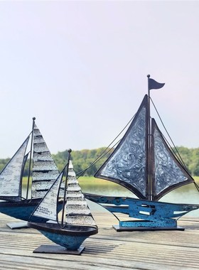 北欧乡村做旧铁艺帆船摆件办公室办公桌书架客厅电视柜家居装饰品