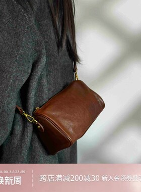 枕头包红色包包复古牛皮女包简约优雅单肩斜挎女包真皮枕头包