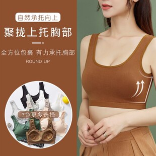 纯棉美背背心文胸一体无钢圈小胸聚D拢上托收副乳运动内衣女胸罩