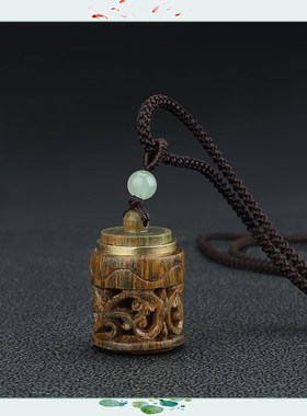国风小清新手作绿檀木镂空可打开香薰囊长项链木质扩香毛衣链新款
