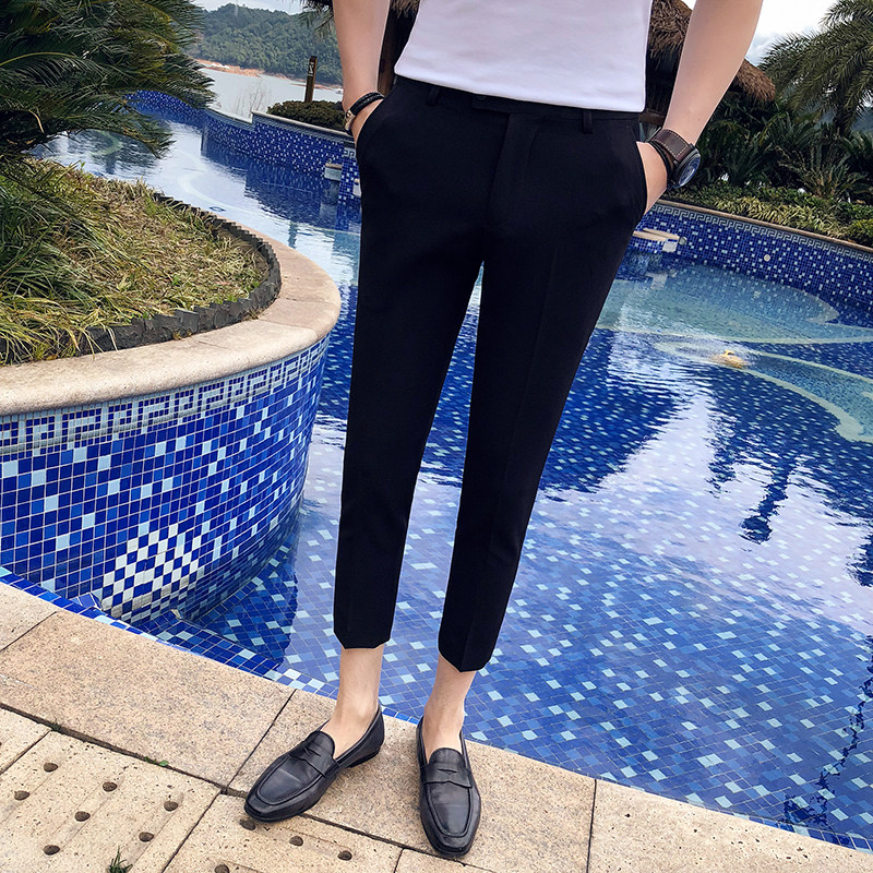 西装裤男九分裤修身韩版西服裤子男小脚商务直筒正装西裤夜店潮