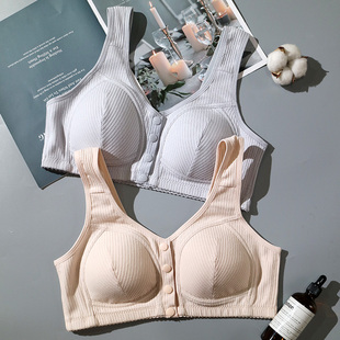妈妈内衣文胸f中年妇女纯棉大码固定胸垫前开扣无钢圈薄款聚拢胸
