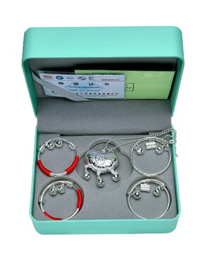 老l凤祥兔龙宝宝银手镯子999纯银长命锁婴儿童银锁小孩银饰满周岁