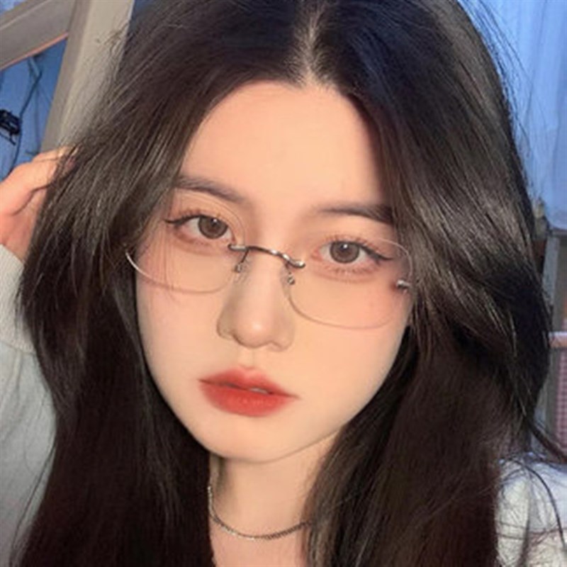 纯钛无框眼镜框女椭圆形镜片流行修饰脸型显脸小配度数多焦点镜片