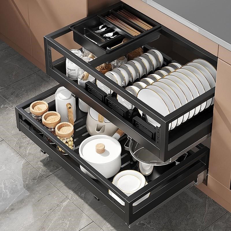 28 35 38cm深度浅柜厨房橱柜拉篮小尺寸双层抽屉式碗碟篮收纳阻尼,家装主材,拉篮,淘宝优惠券,粉丝福利购,淘宝优惠卷