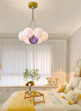 卧室吊灯北欧主卧灯具现代简约房间月球灯客厅餐厅儿童房灯Z001