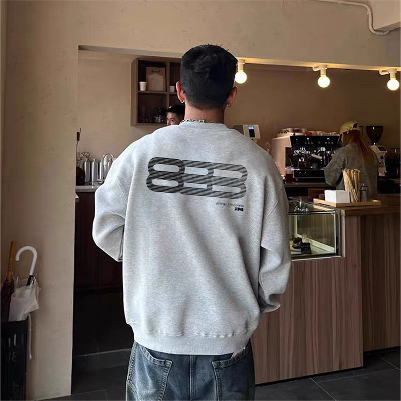 美式简约重磅潮流字母印花圆领套头卫衣男秋冬新款宽松加绒上衣服