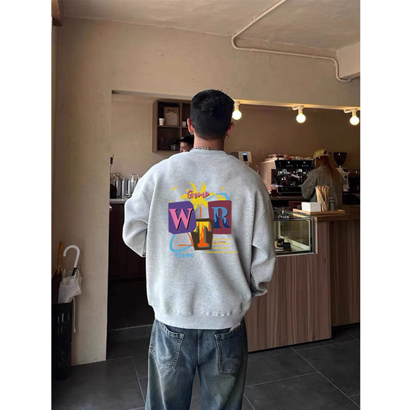 欧美潮牌设计感休闲印花卫衣男