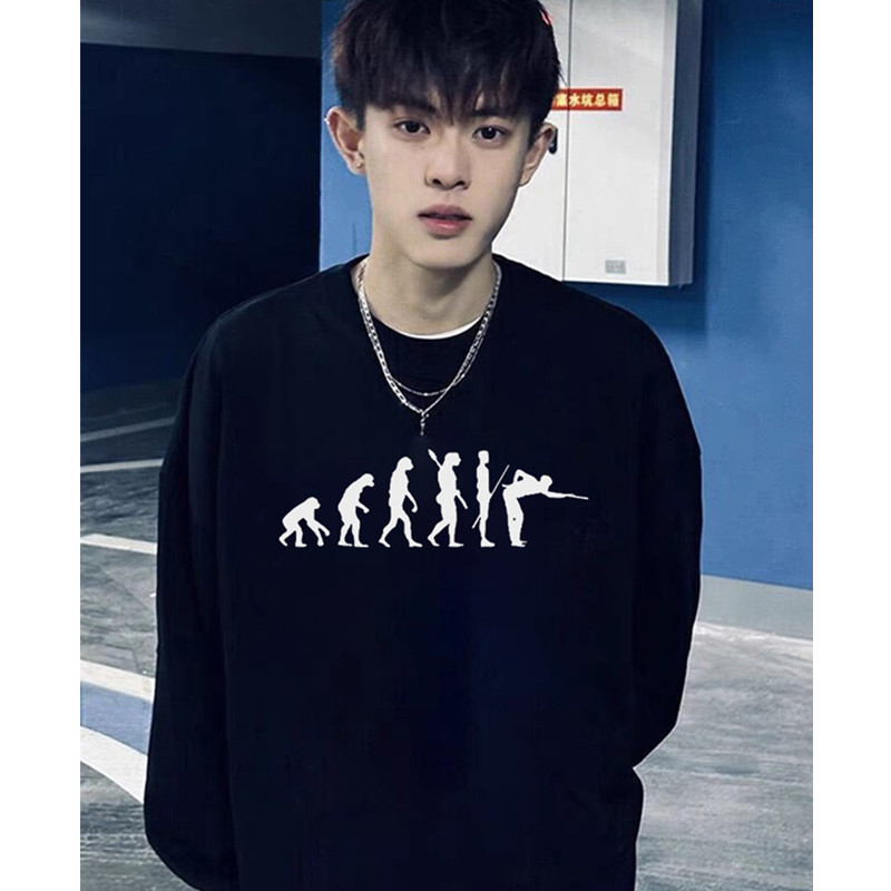 长袖宽松潮流青年台球追梦人T恤