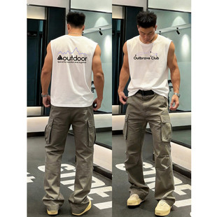 国潮夏季痞帅小领口高街坎肩背心男欧美式时尚帅气潮流印花上衣服