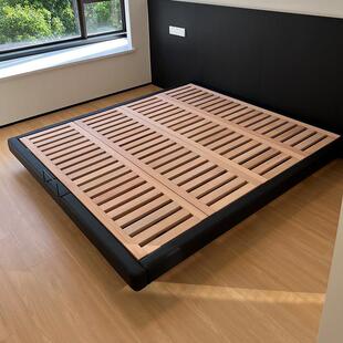 直观家俱无床头床架2米x2米2主卧悬浮榉木黑色皮无靠背现代简约