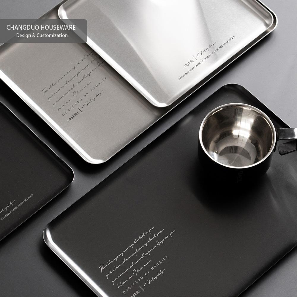 工业风黑色方形不锈钢金属托 托盘餐盘茶具收纳烤盘饭厅烤箱厨房