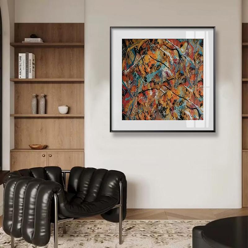 彩色波洛克线条抽象艺术装饰画客厅玄关创意个性高级感轻奢挂画