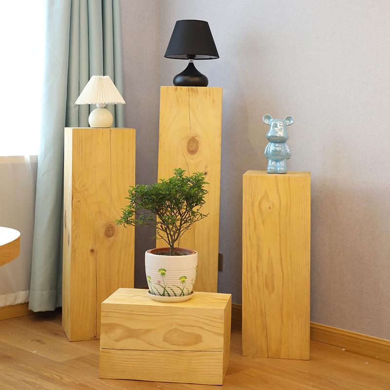 侘寂风方形木墩子根雕花架原木树桩茶几边几复古自然实木底座摆件