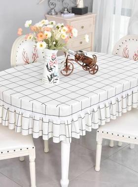 白色格纹椭圆桌布简约风家用餐桌台布餐桌布茶几桌布套罩2021新款
