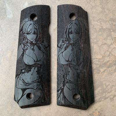 少女1911手柄护木片蒙古人实木护木配件握把片雕刻改装