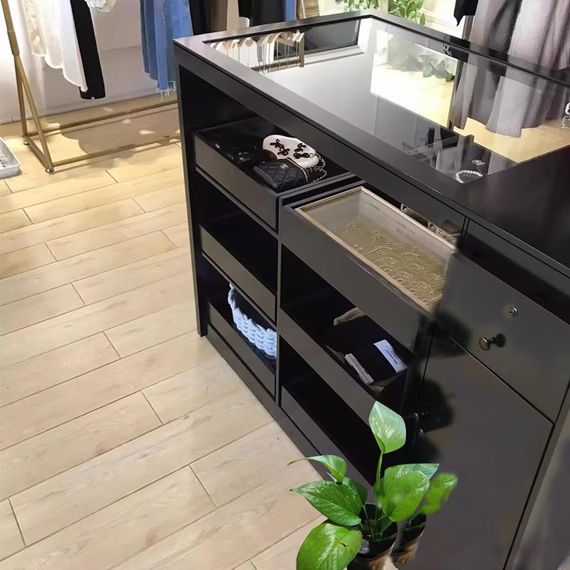 中岛台带玻璃橱窗烤漆服装店展示台储物柜装饰柜摆件台陈列展示桌