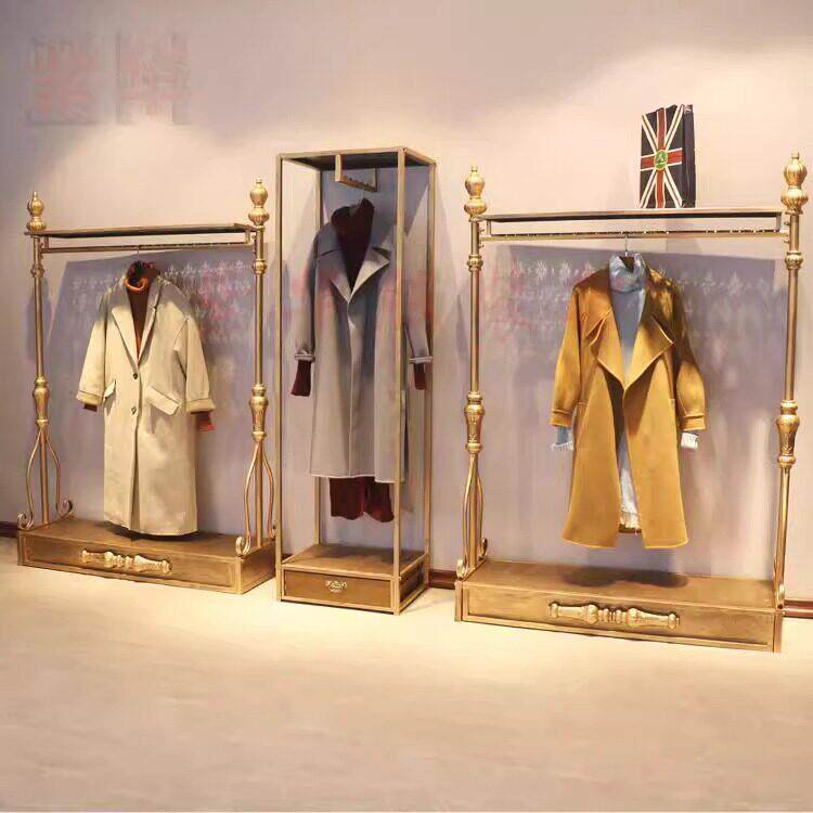 覆古衣帽架落地式卧室挂衣服龙门架子家用装饰柜服装店货架展示架