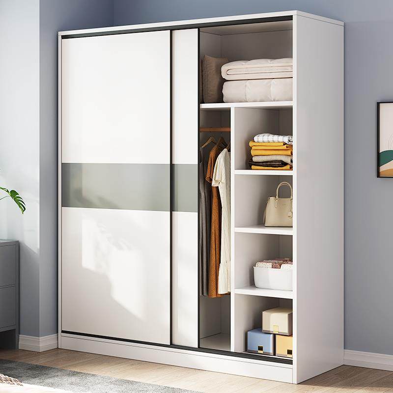 推拉门衣柜家用卧室出租房经济型简易柜子结实耐用实木质儿童衣橱