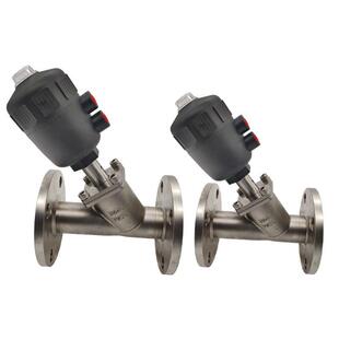 304气动法兰角座阀Y型蒸汽切断阀不锈钢高温角阀常闭大头电磁阀