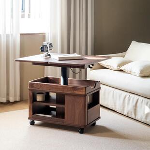 拾影木筑 移动折叠茶几可升降桌面 小户型黑胡桃木小桌子沙发边几