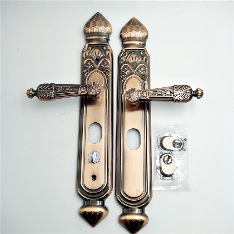 铝合金防盗门锁红古铜色大门锁面板把手双开门把手235通用型拉手