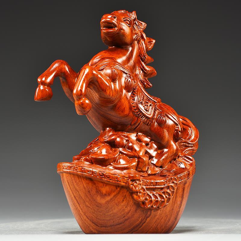 实公木马摆件中式花梨木雕马到成工艺品办室功桌饰家居GG0794酒柜