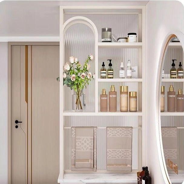 现代卫生间半墙屏风隔断置物架客厅卧室办公室简约玻璃铁艺置物柜