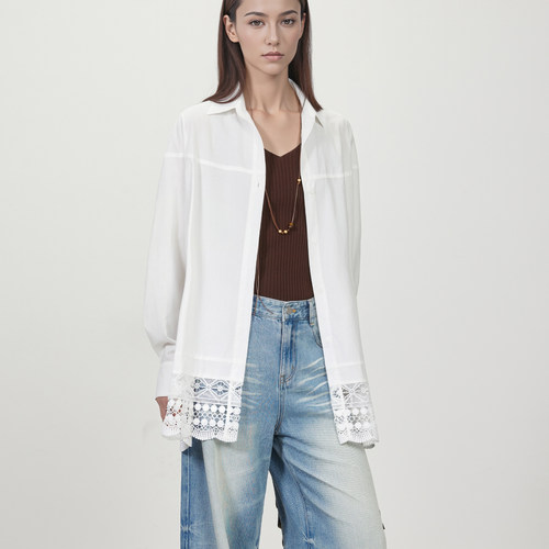 myall法式小资白色衬衫女2025早秋新款轻奢高级小衫蕾丝衬衣外套