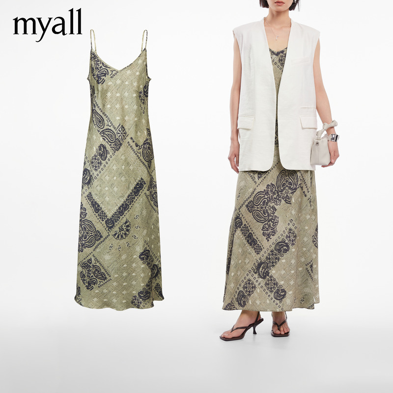 myall法式连衣裙女2025夏季流行单品吊带裙轻奢高级长裙连身裙子
