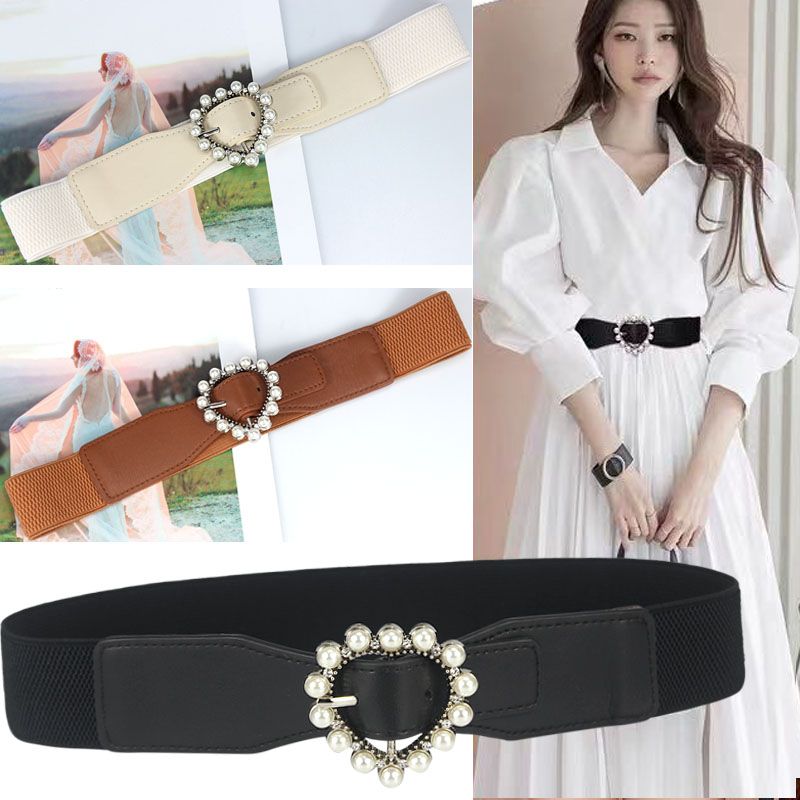 心以浓浓女士珍珠桃心松紧细腰带