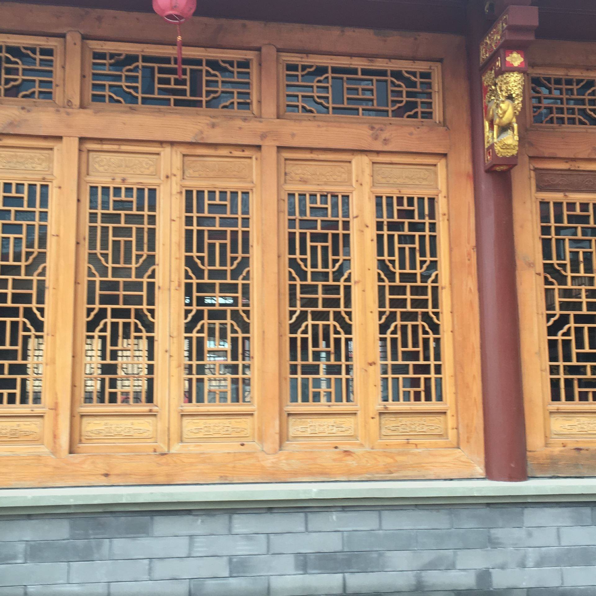 中式仿古实木门窗 寺庙宗祠格栅门窗 东阳木雕古建木作 门楼长廊