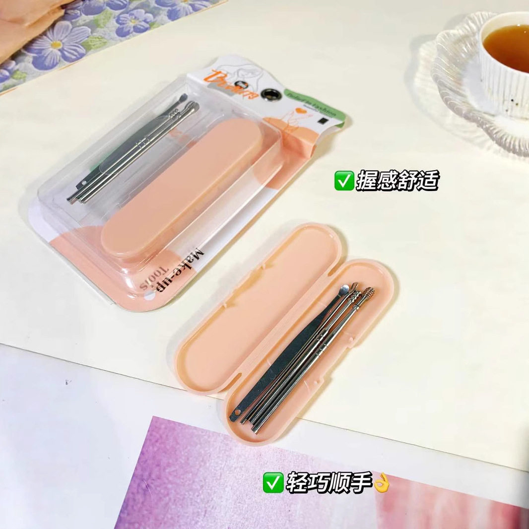 雪玛丽便携耳挖组合不锈钢家用耳勺螺旋头清洁铝筒采耳耳勺X3918