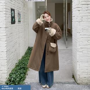 咖色美拉德宽松慵懒风韩版派克服女秋冬2025新款长款加绒大衣外套