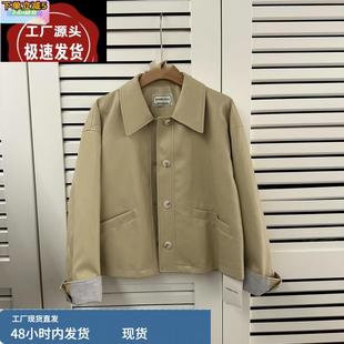 简约PU皮外套女88030 撞色翻袖 SHIDHI COCO韩国气质皮夹克25春新款