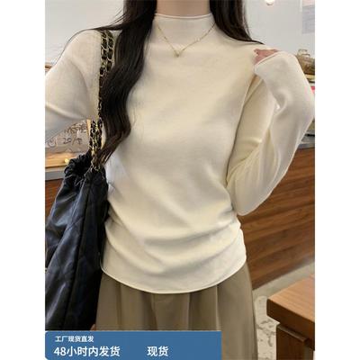 秋冬装新款独特漂亮半高领软糯毛衣内搭修身褶皱针织打底衫上衣女
