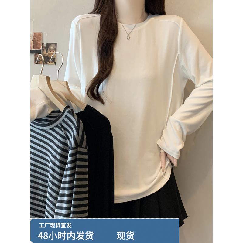 大码女装2025新款早秋韩系高级感chic别致上衣简约套头长袖t恤女
